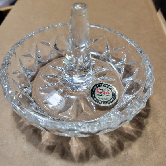 Vintage Accents Hand Cut Lead Crystal Ring Holder Jewelry Dish 3